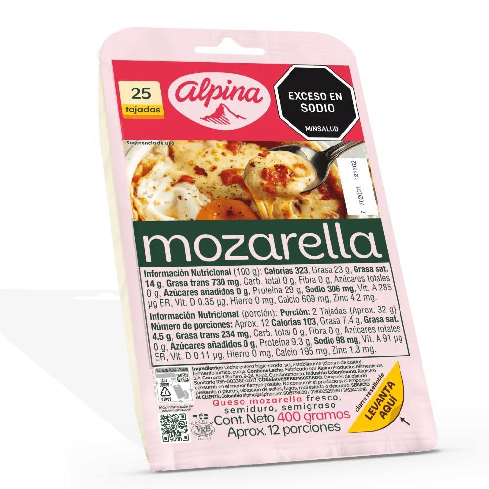 Queso mozarella Alpina 25 tajadas x400g