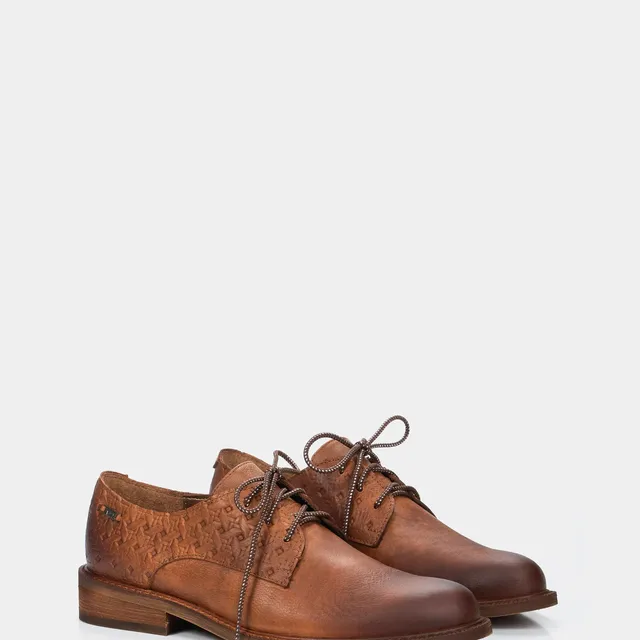 Zapatos cordón Randy de cuero para mujer grabados Miel