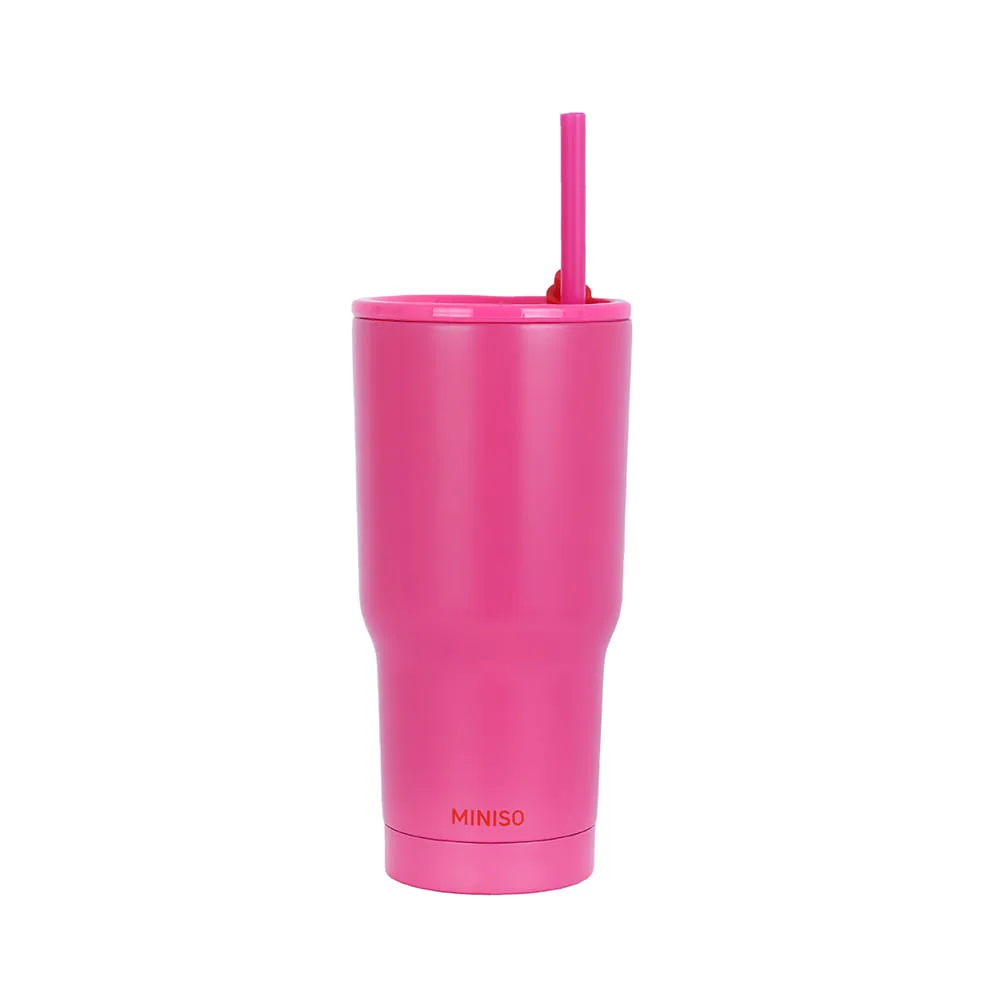 Botella de Doble Pared con Pitillo 600 Ml Serie Dopamine Rosa
