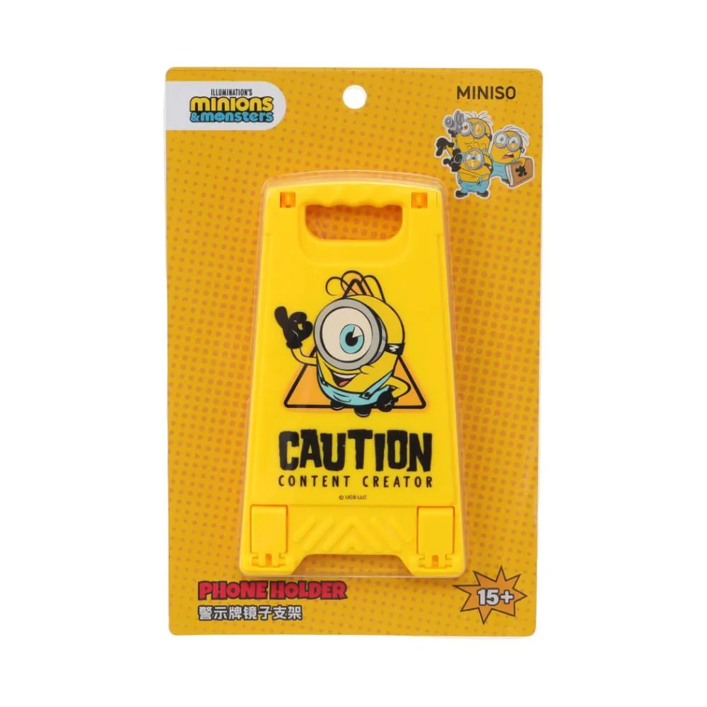 Soporte para Telefono con Espejo Senal de Precaucion Serie Minions y Monsters Amarillo