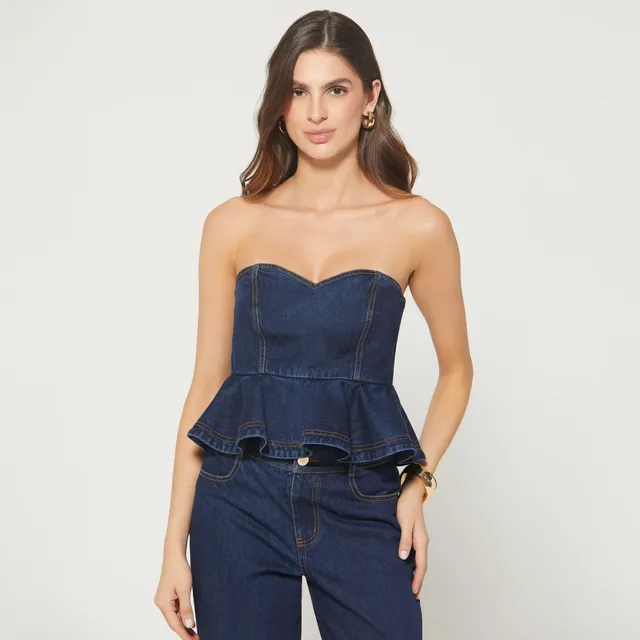 Blusa peplum en denim